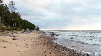 Storm large wave on the shore of the Baltic sea