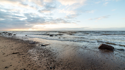 Storm large wave on the shore of the Baltic sea