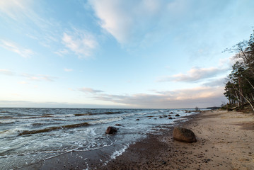 Naklejka na ściany i meble Storm large wave on the shore of the Baltic sea