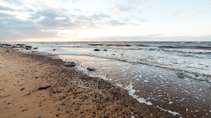 Storm large wave on the shore of the Baltic sea