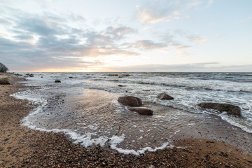 Storm large wave on the shore of the Baltic sea