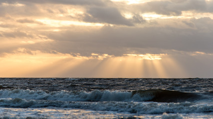 Storm large wave on the shore of the Baltic sea
