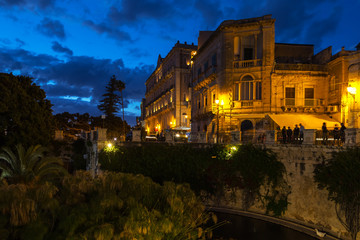 Fototapeta na wymiar Syracuse, nocturnal view of Syracuse, Sicily, Italy