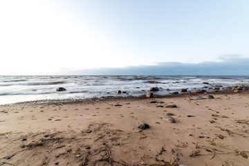 Storm large wave on the shore of the Baltic sea