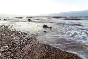 Fototapeta premium Storm large wave on the shore of the Baltic sea