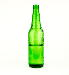 Beer bottles of green glass background, glass texture / green bottles / Bottle of beer with drops on white background. With clipping path / Texture water drops on the bottle of beer.