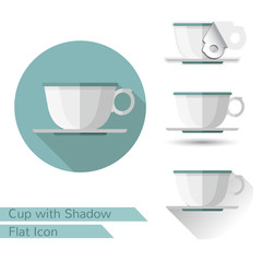 set of cup icons in flat style with different shadow. Oval shadow, long shadow