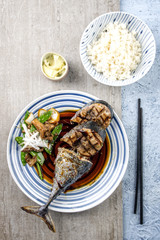  Bonito gegrillt mit Gemüse und Teriyakisauce