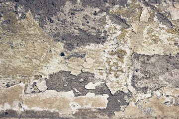 Abstract empty abandoned urban exterior fragment, old weathered concrete wall 