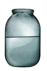 Half empty colorless glass made in ussr bottle, isolated on a white background
