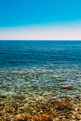 Sea Ocean And Blue Sky Background With Cloudscape. Seascape