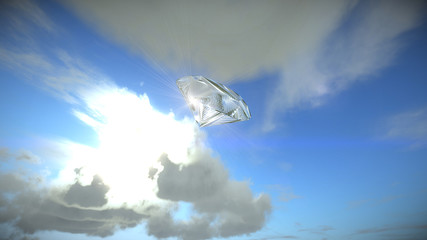 Diamant schwerelos vor blauem Himmel mit Spiegelung V