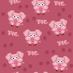Seamless pattern square cartoon  pig
