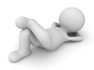 3d man lying down and thinking isolated on white floor background