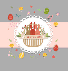 Happy easter cards with Easter bunnies and Easter eggs. Vector i