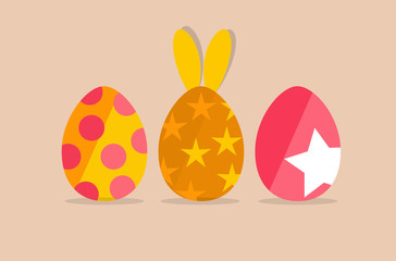 Happy easter cards with Easter bunnies and Easter eggs. Vector i