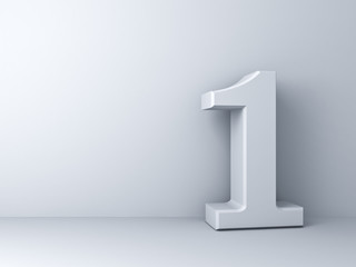 3D number one over white background