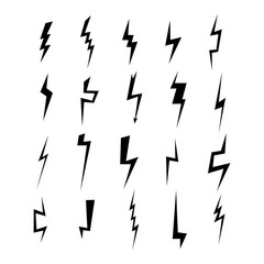 Lightning silhouette. Lightning bolt icon. Set of blue thunderbolt silhouettes. Lightning strike. Vector illustration.