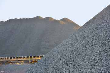 Coal yard in heaps for industrial use