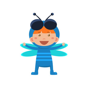 Child Wearing Costume of Fly. Vector Illustration
