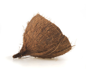 coconut cut in half on white background
