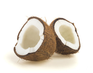 coconut cut in half on white background