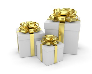 three gift boxes with bows isolated on white