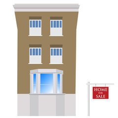 Victorian house with sign home for sale