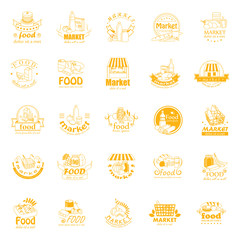 Market Food Icons Set - Vector Illustration