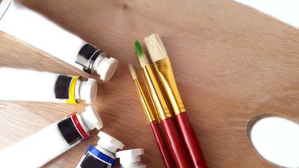 Oil colors tubes and brushes