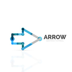 Linear arrow abstract logo, connected multicolored segments of lines in directional pointer figure