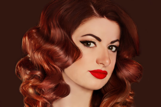 portrait of a girl with elegant wavy red hair