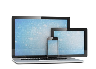 laptop, tablet, phone, on white