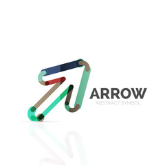 Linear arrow abstract logo, connected multicolored segments of lines in directional pointer figure