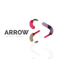 Linear arrow abstract logo, connected multicolored segments of lines in directional pointer figure