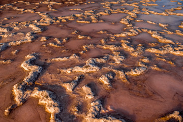 Close-up view on the ocean water on the salt pools on natural manufacturing on La Palma island in Spain