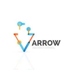 Linear arrow abstract logo, connected multicolored segments of lines in directional pointer figure