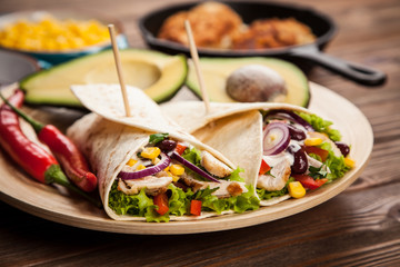 Tortilla with a mix of ingredients