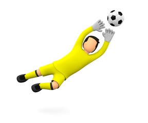 Torwart Männchen mit gelbe Trikot fängt den Ball