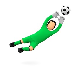 Torwart Männchen mit grüne Trikot fängt den Ball