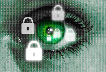 padlock eye looks at viewer concept