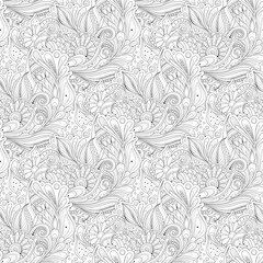 Vector Seamless Monochrome Floral Pattern