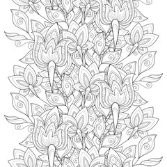 Fototapeta premium Vector Seamless Monochrome Floral Pattern