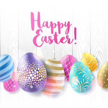 Colorful bright Easter eggs background.