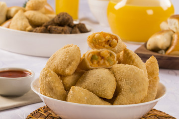 Brazilian snack. Palmetto pastry. Pastel de palmito.