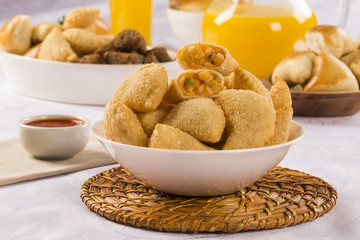 Brazilian snack. Palmetto pastry. Pastel de palmito.