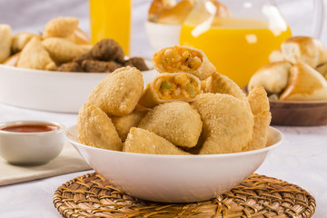 Brazilian snack. Palmetto pastry. Pastel de palmito.