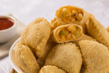 Brazilian snack. Palmetto pastry. Pastel de palmito.