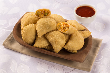 Brazilian snack. Palmetto pastry. Pastel de palmito.