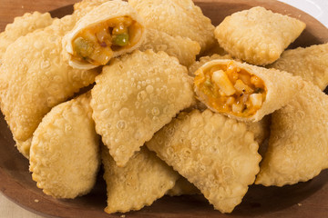 Brazilian snack. Palmetto pastry. Pastel de palmito.